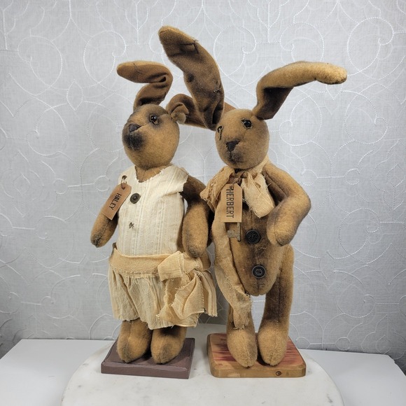 Honey and Me Herbert Haley Bunny Rabbits Folk Art Primitive Easter Spring Decor - Picture 7 of 16